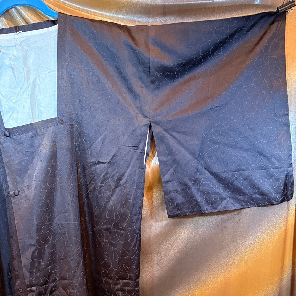 New michiyuki long kimono‎ dark chocolate satin with cream lining.  B6
